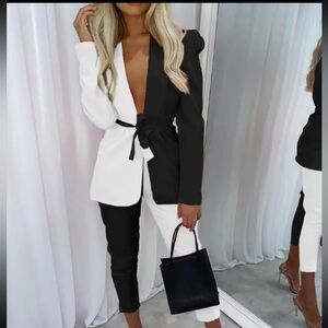 Black and white pant suit
